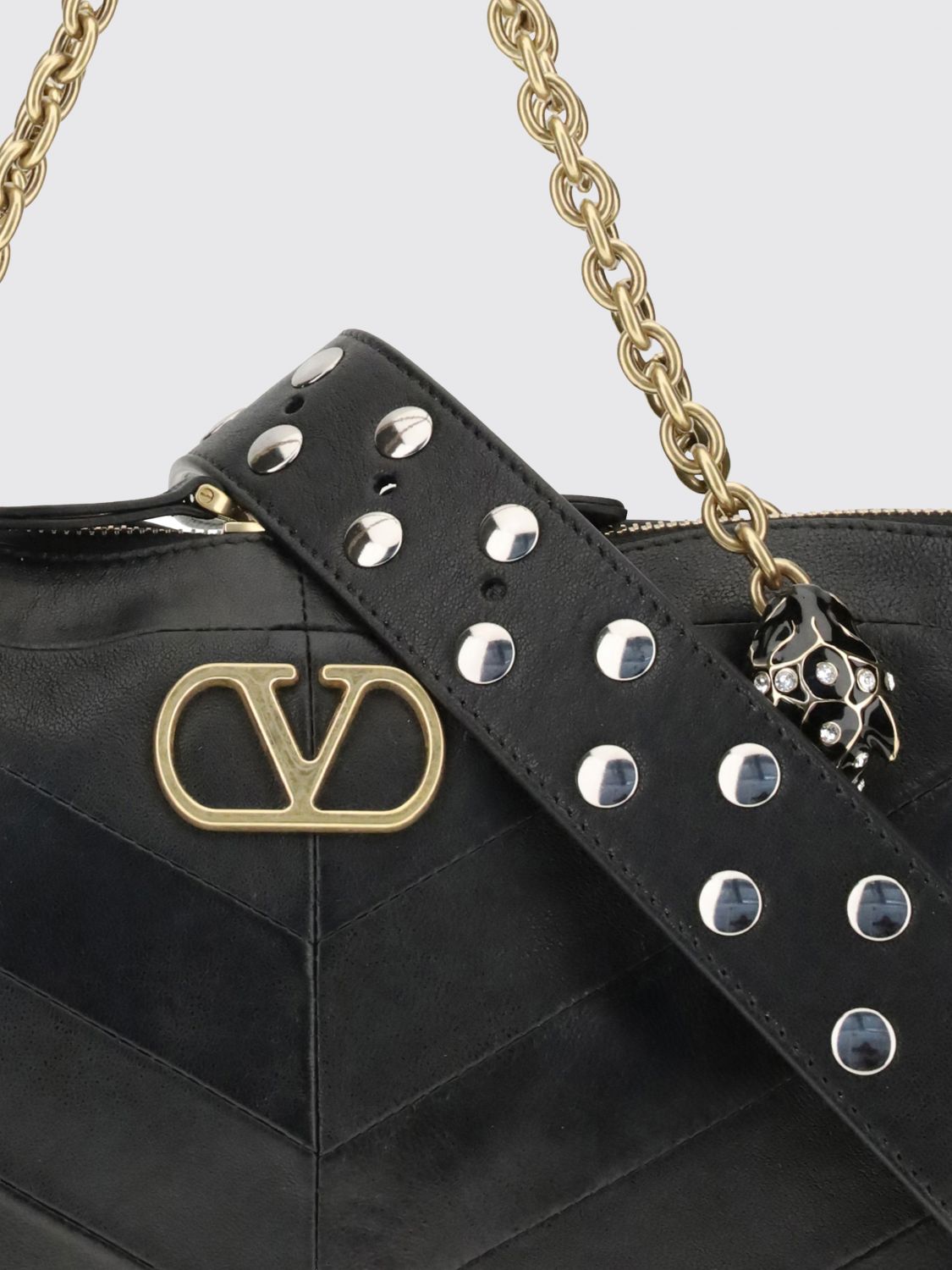 panthea leather shoulder bag with chevron embroidery