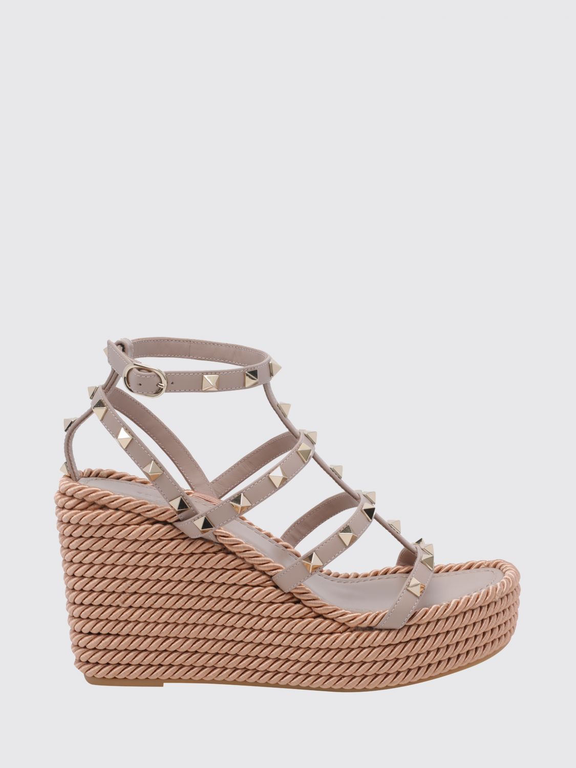 rockstud leather wedge sandals with studs