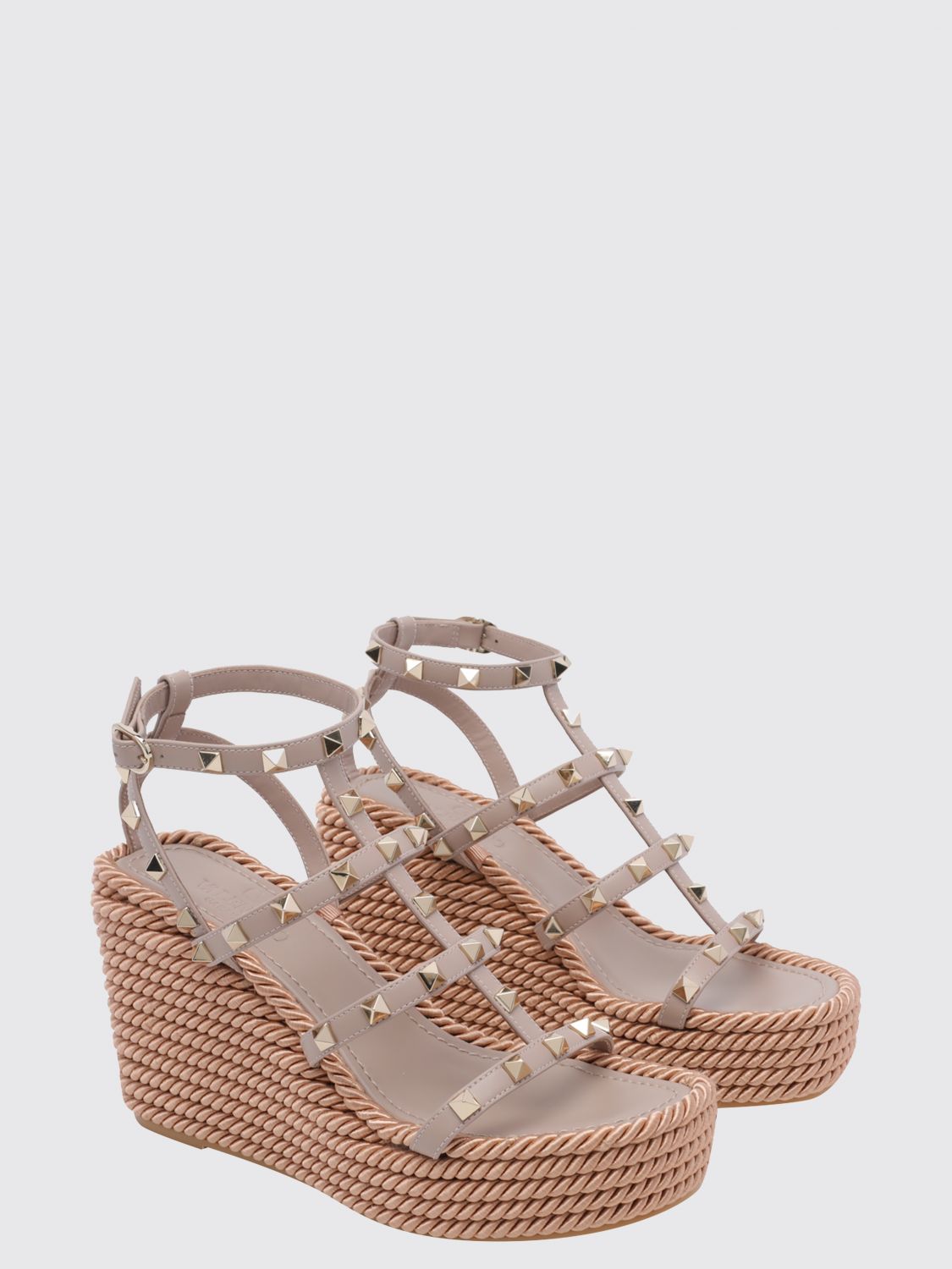rockstud leather wedge sandals with studs