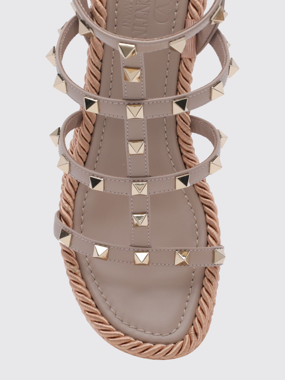 rockstud leather wedge sandals with studs