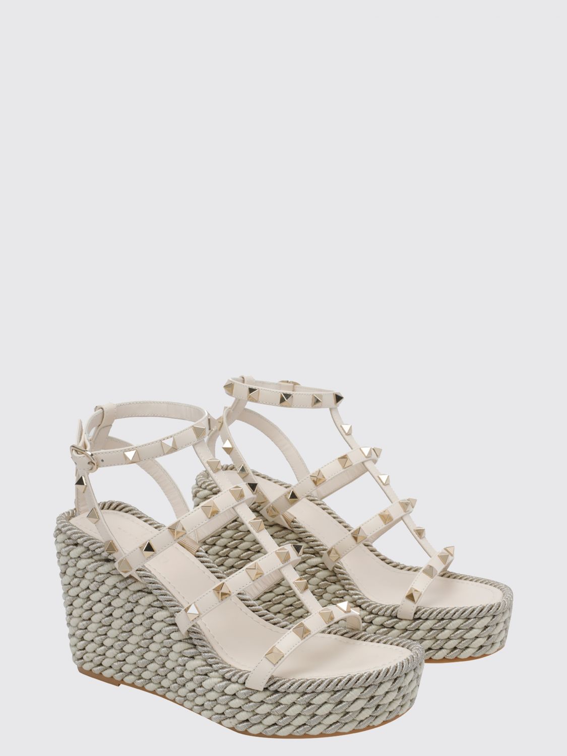 rockstud studded leather wedge sandals