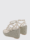 rockstud studded leather wedge sandals