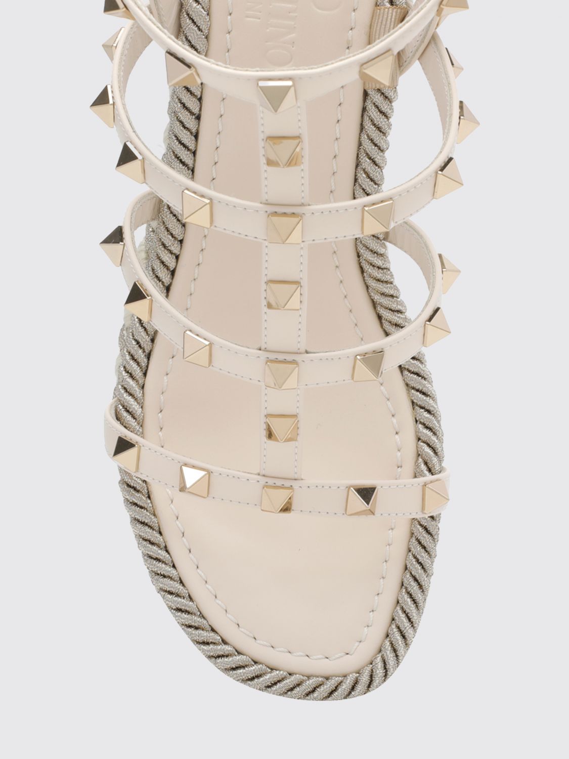 rockstud studded leather wedge sandals