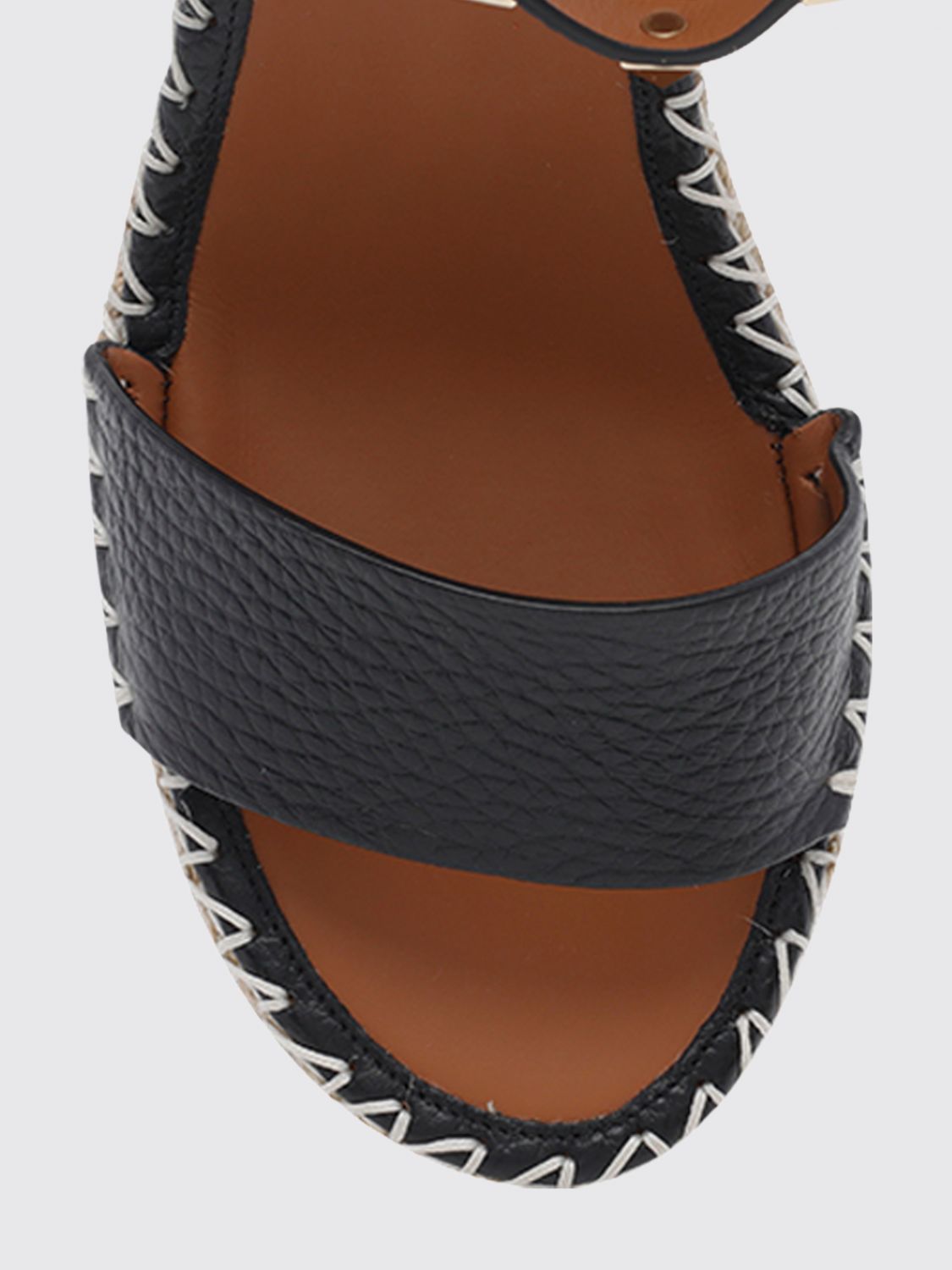 rockstud grained leather wedge sandals