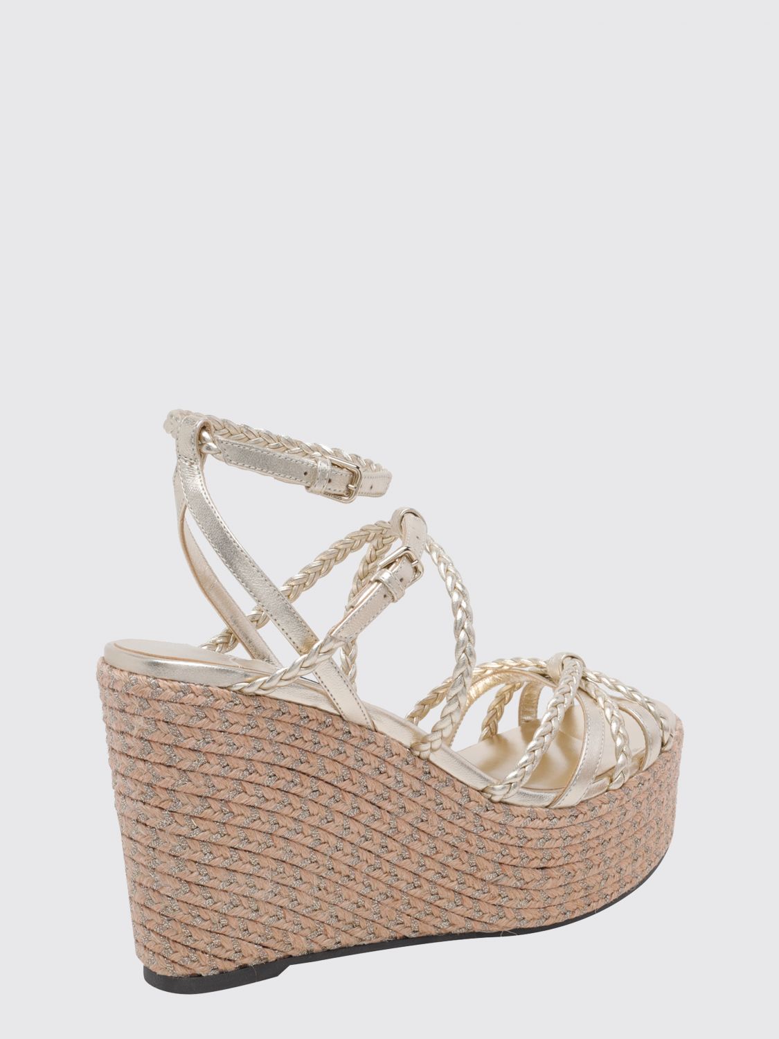 nyra laminated woven leather wedge sandals