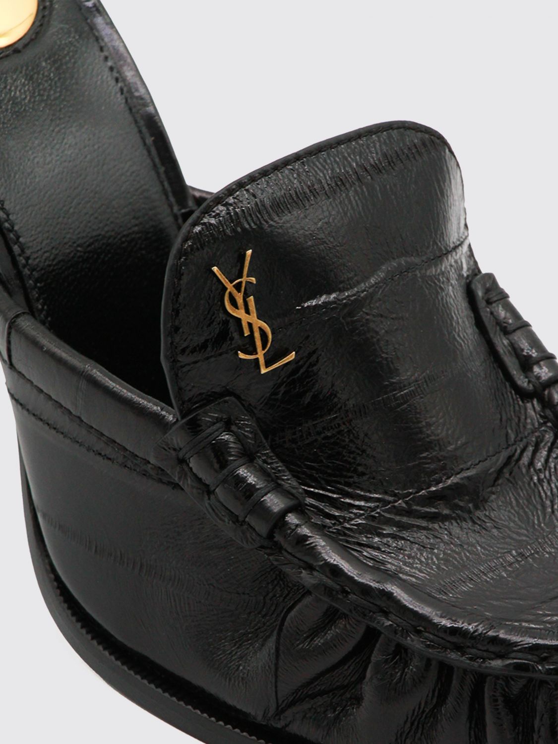 le loafer high-heeled mules in eel leather with ysl monogram