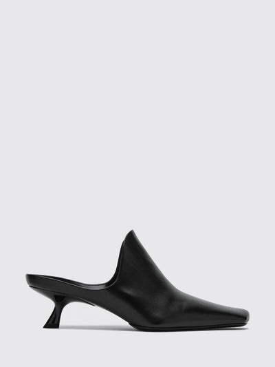 emily calfskin mules with square toe and flared heel