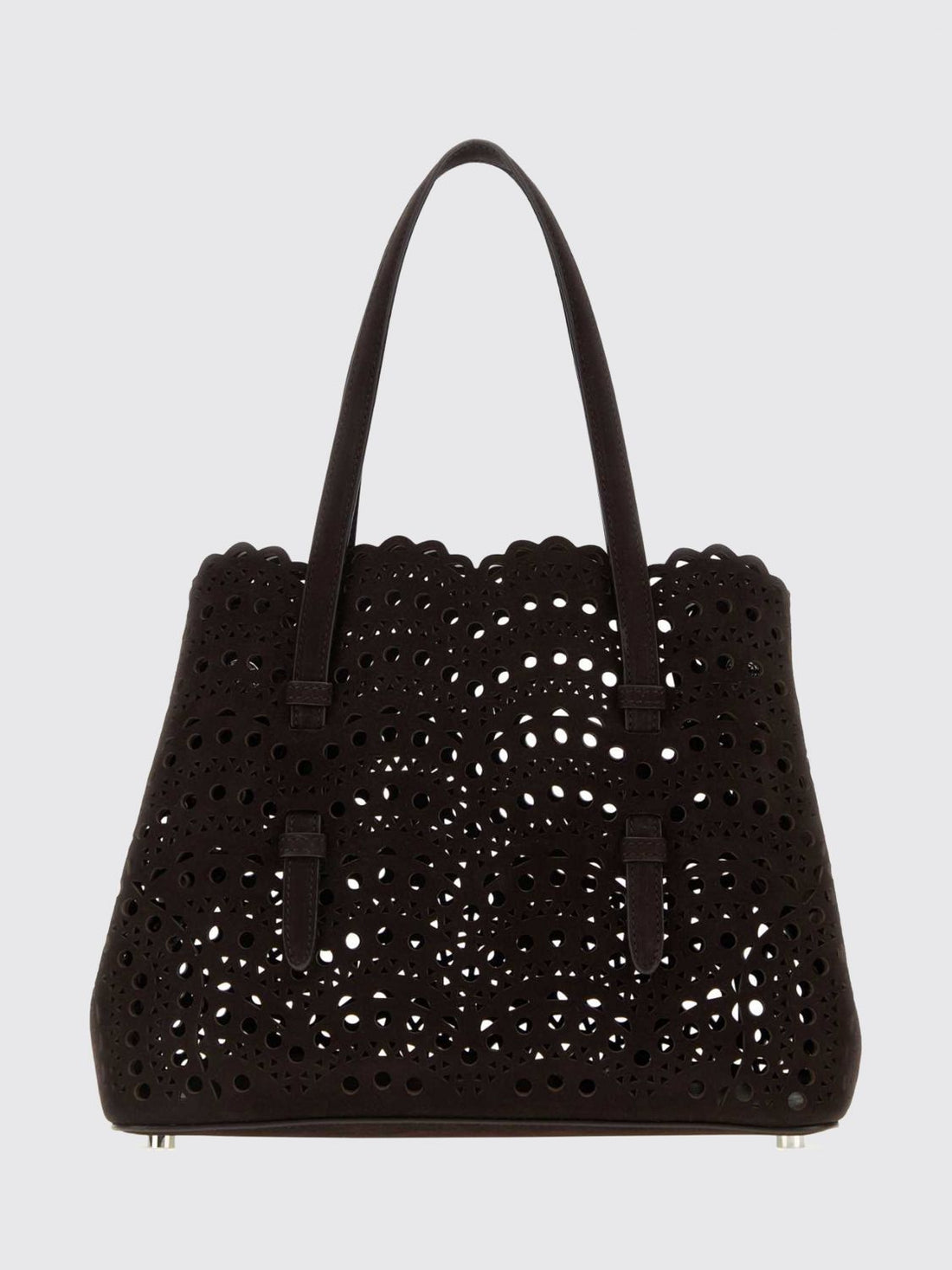 ALAÏA OS mina perforated suede shoulder bag with removable pouch