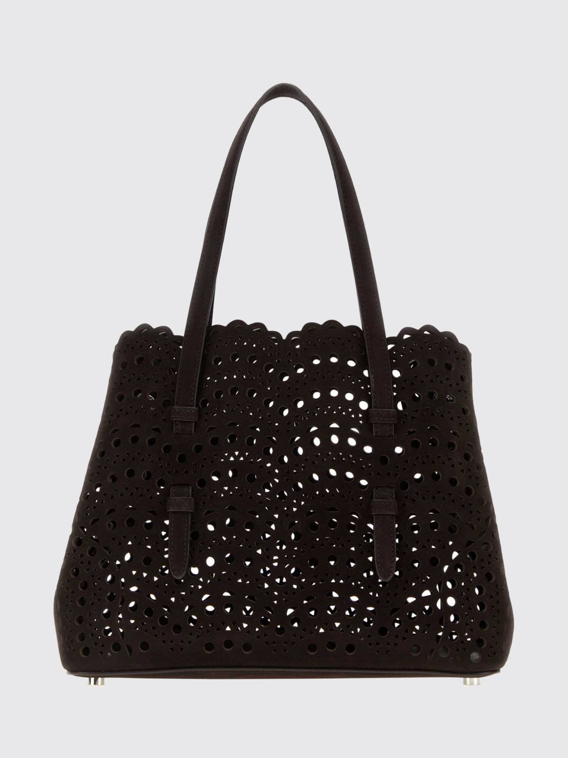 mina perforated suede shoulder bag with removable pouch