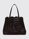 mina perforated suede shoulder bag with removable pouch