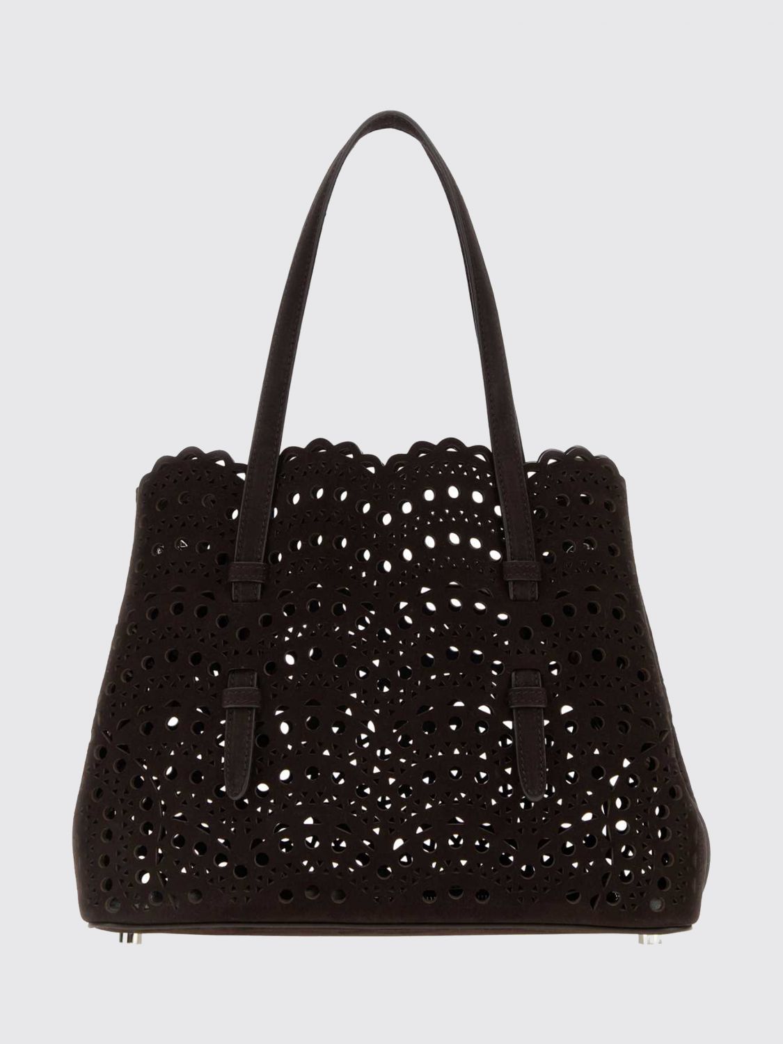 mina perforated suede shoulder bag with removable pouch