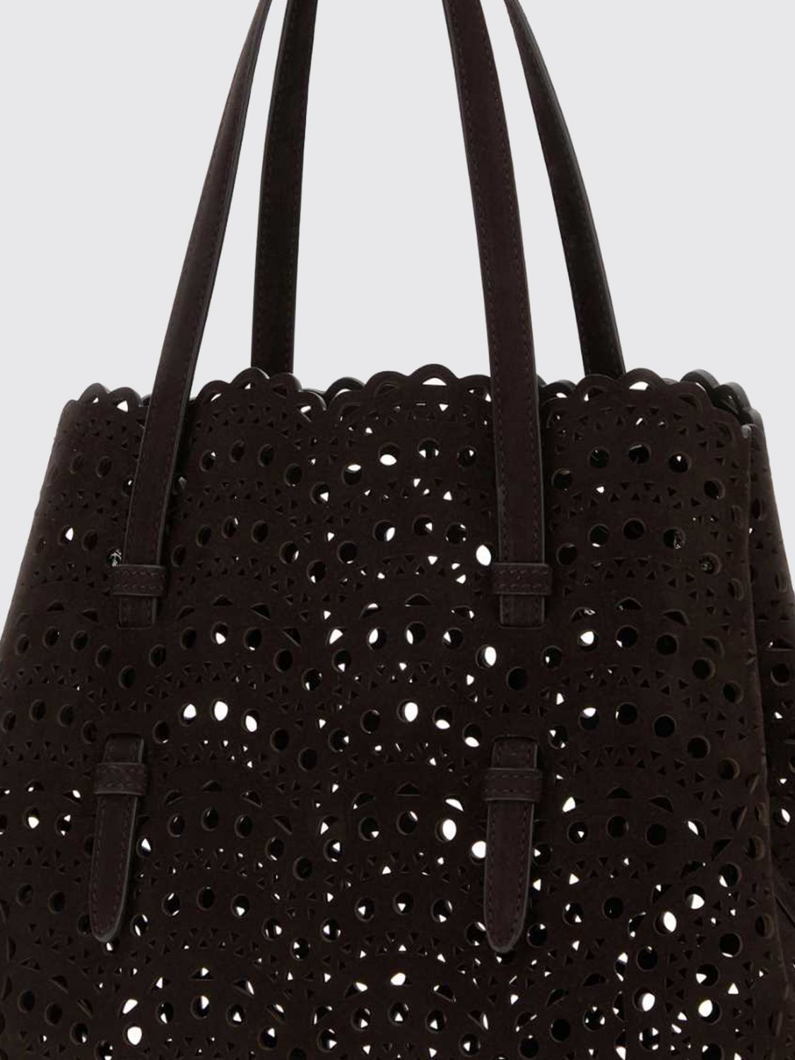 mina perforated suede shoulder bag with removable pouch