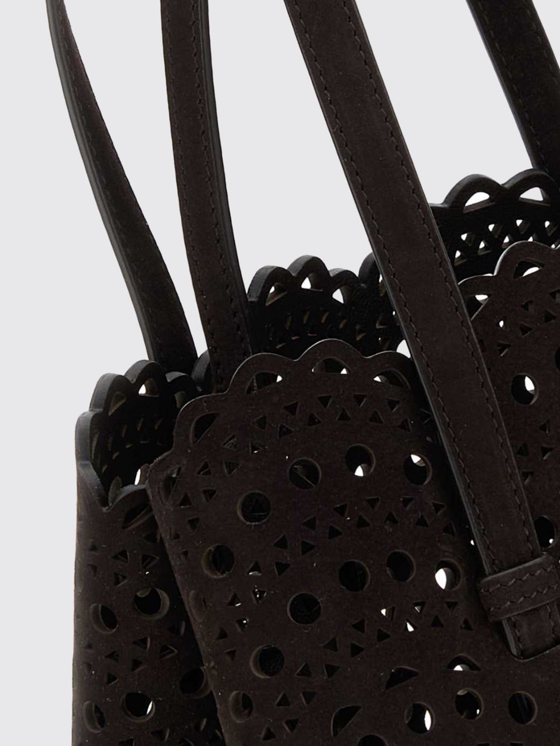 mina perforated suede shoulder bag with removable pouch