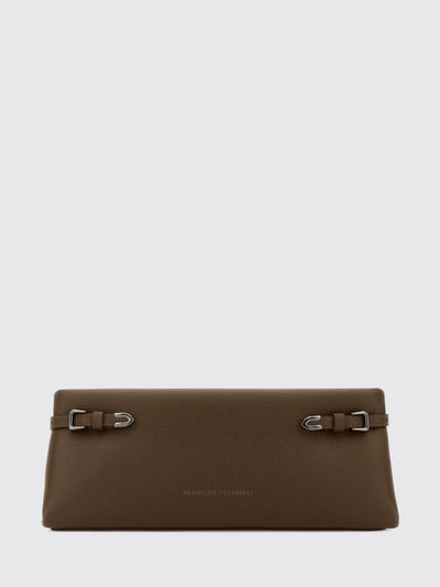 clutch in grained leather with snap closure
