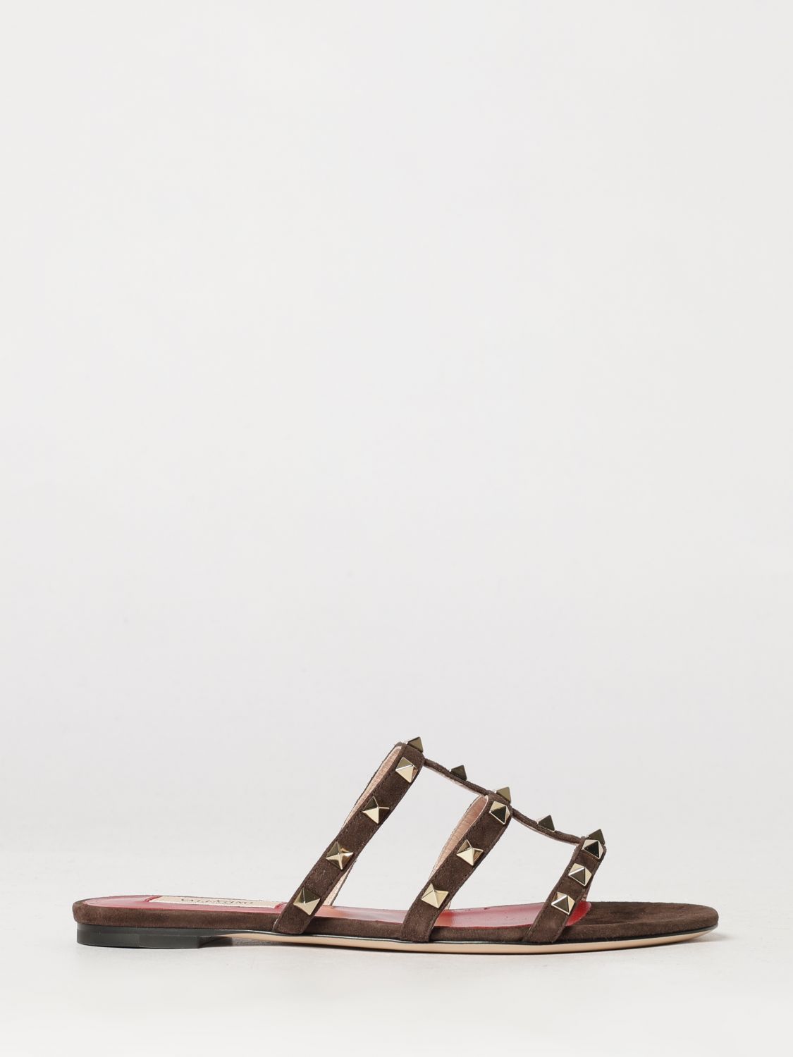 rockstud suede calfskin flat sandals with studs