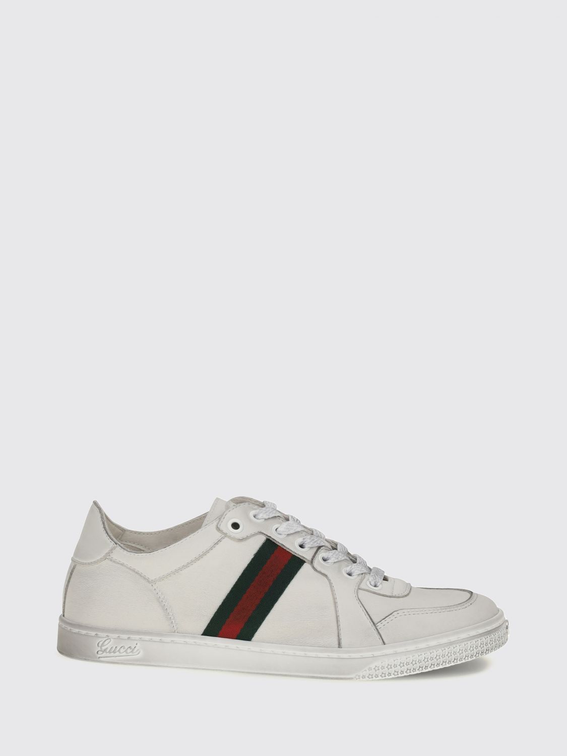 stretch leather sneakers with web detail and distressed effect