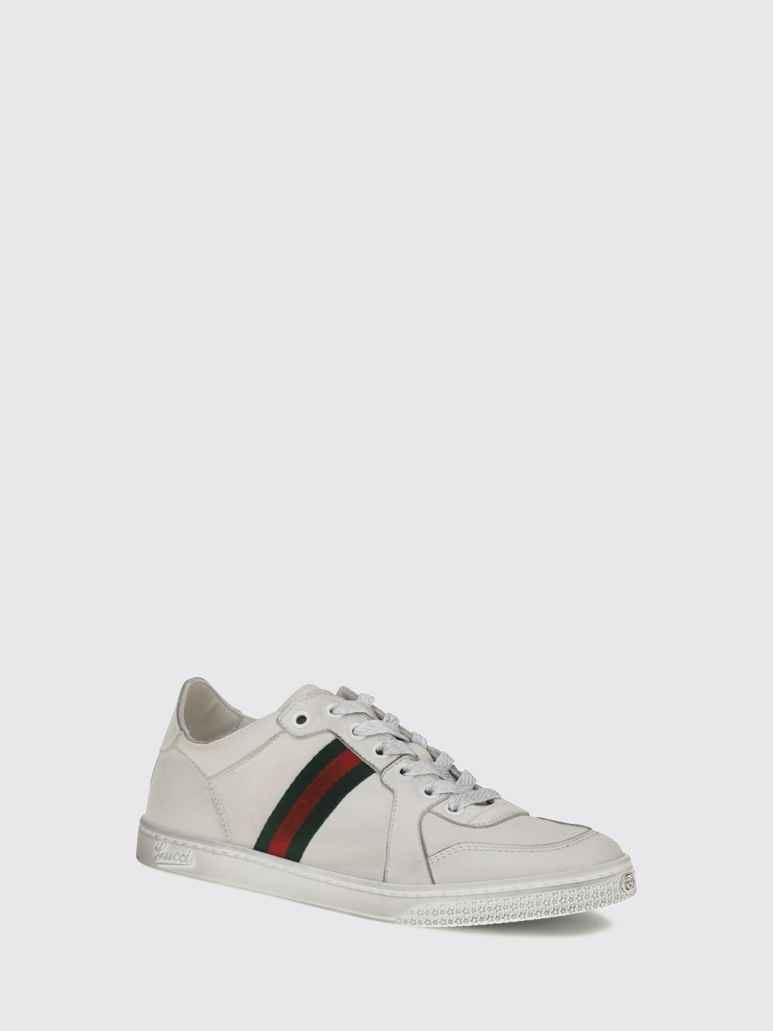 stretch leather sneakers with web detail and distressed effect