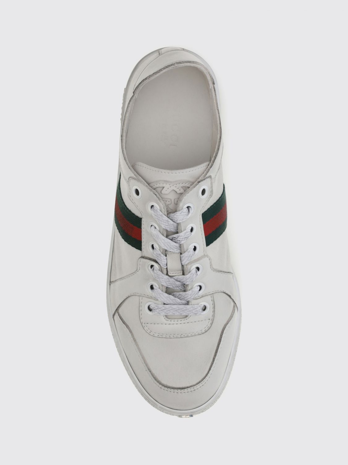stretch leather sneakers with web detail and distressed effect