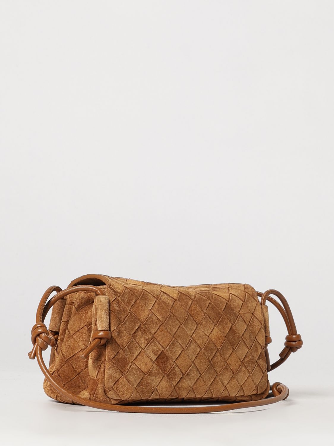notturno intrecciato suede calfskin shoulder bag with knotted strap