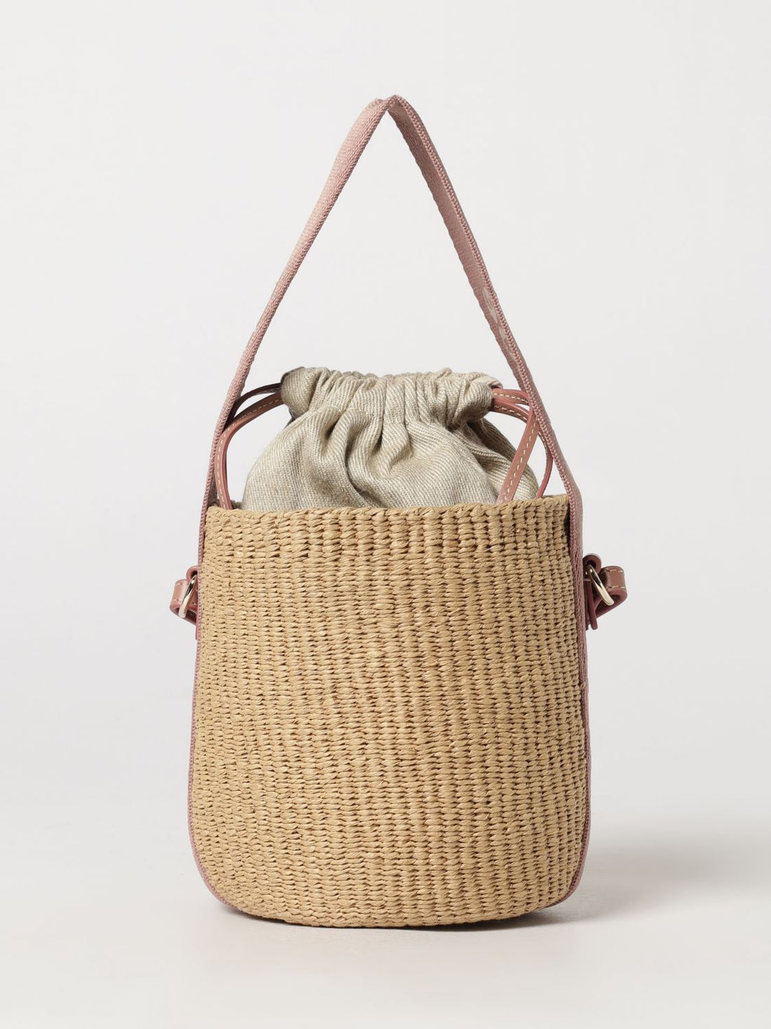CHLOÉ OS woody mini bucket bag chloé in raffia with jacquard logo