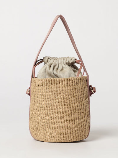 woody mini bucket bag chloé in raffia with jacquard logo