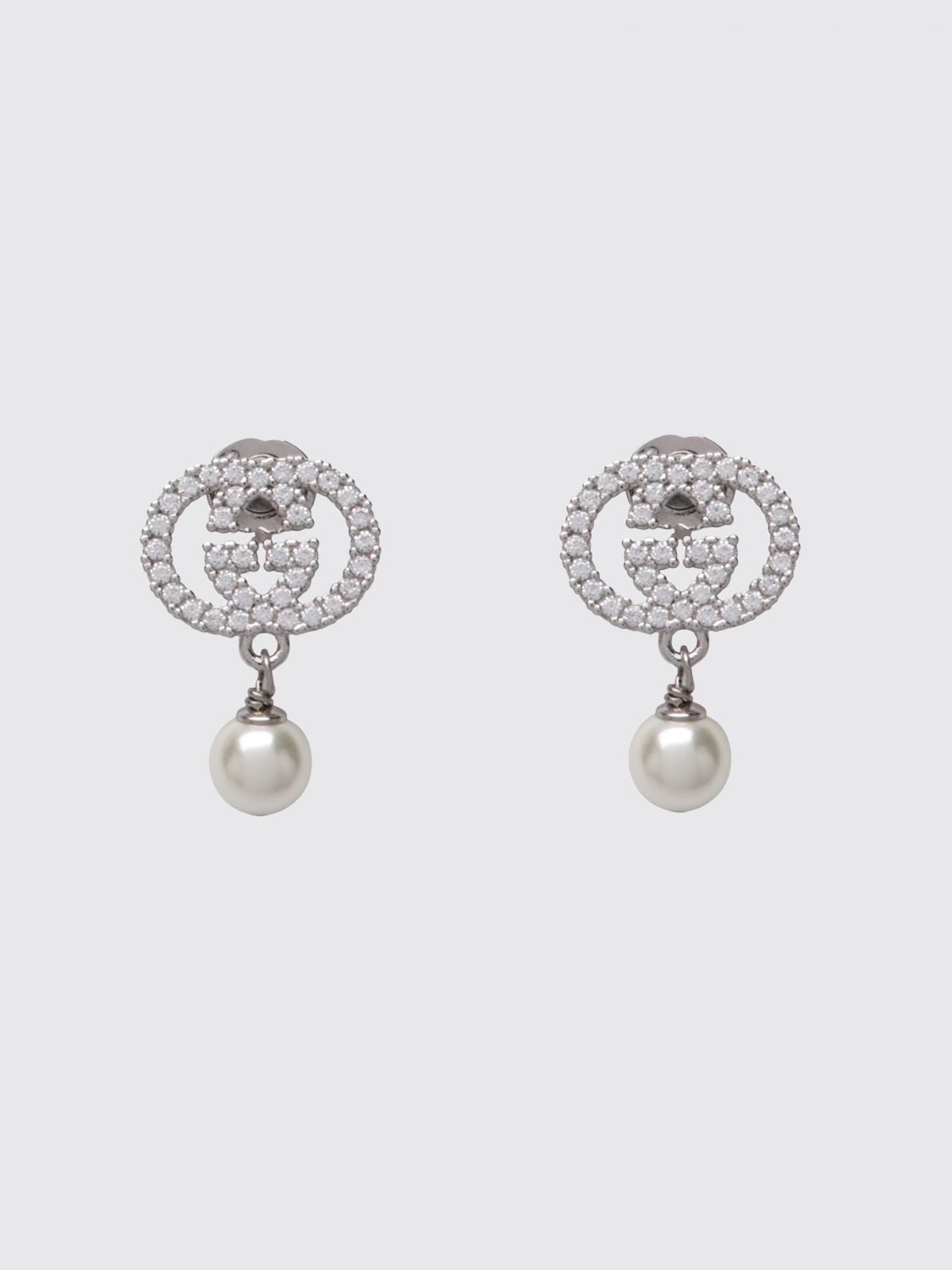 pendant earrings in brass with synthetic pearls and rhinestone gg logo
