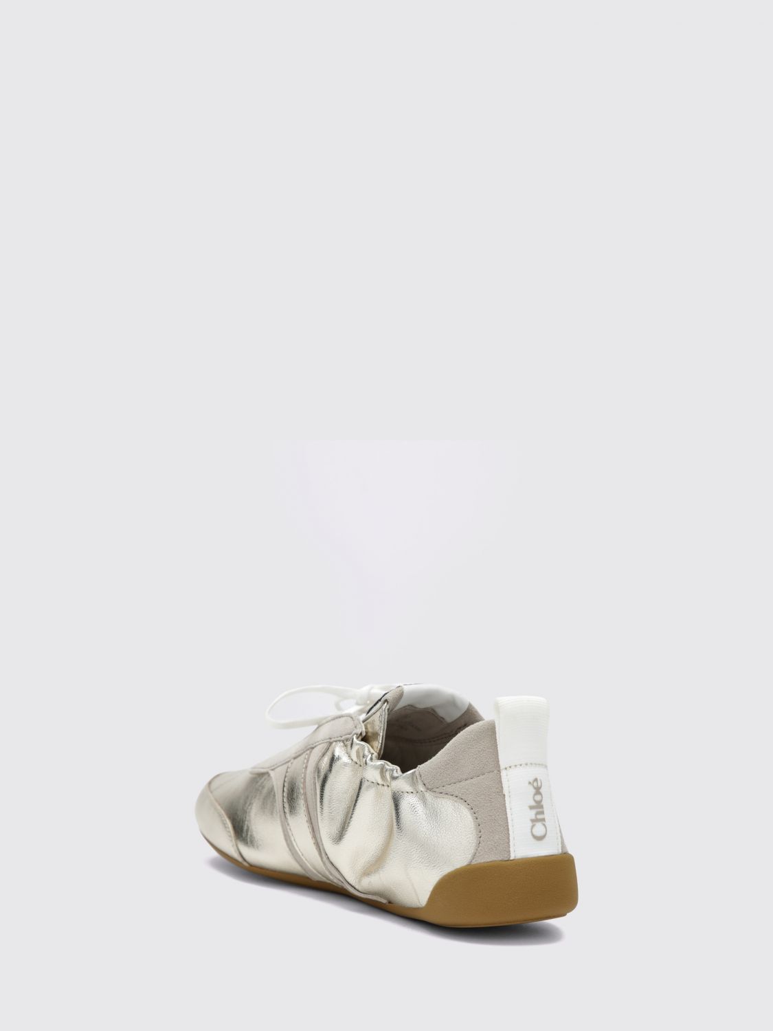 chloé kick low-top sneakers in a mix of smooth, suede, and laminated leather
