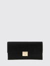 rectangular silk clutch with metallic snap closure and engraved logo