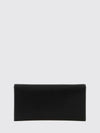 rectangular silk clutch with metallic snap closure and engraved logo