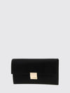 rectangular silk clutch with metallic snap closure and engraved logo