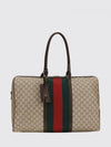 gg monogram fabric travel bag with leather handles
