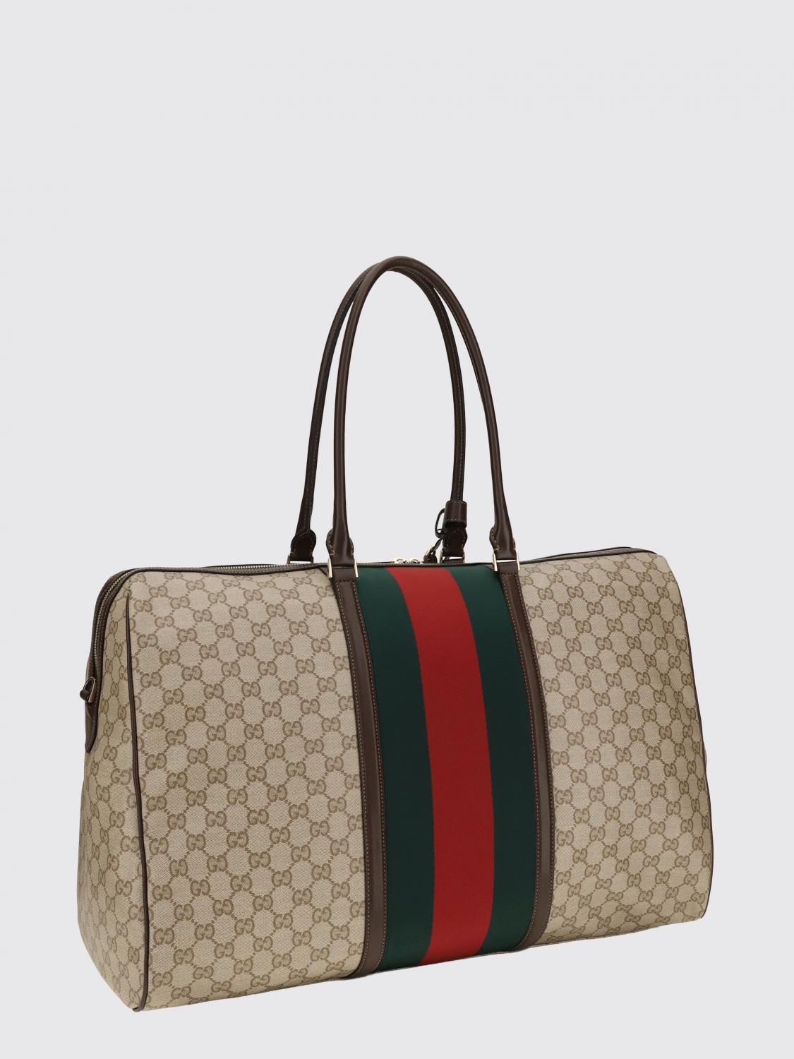 gg monogram fabric travel bag with leather handles