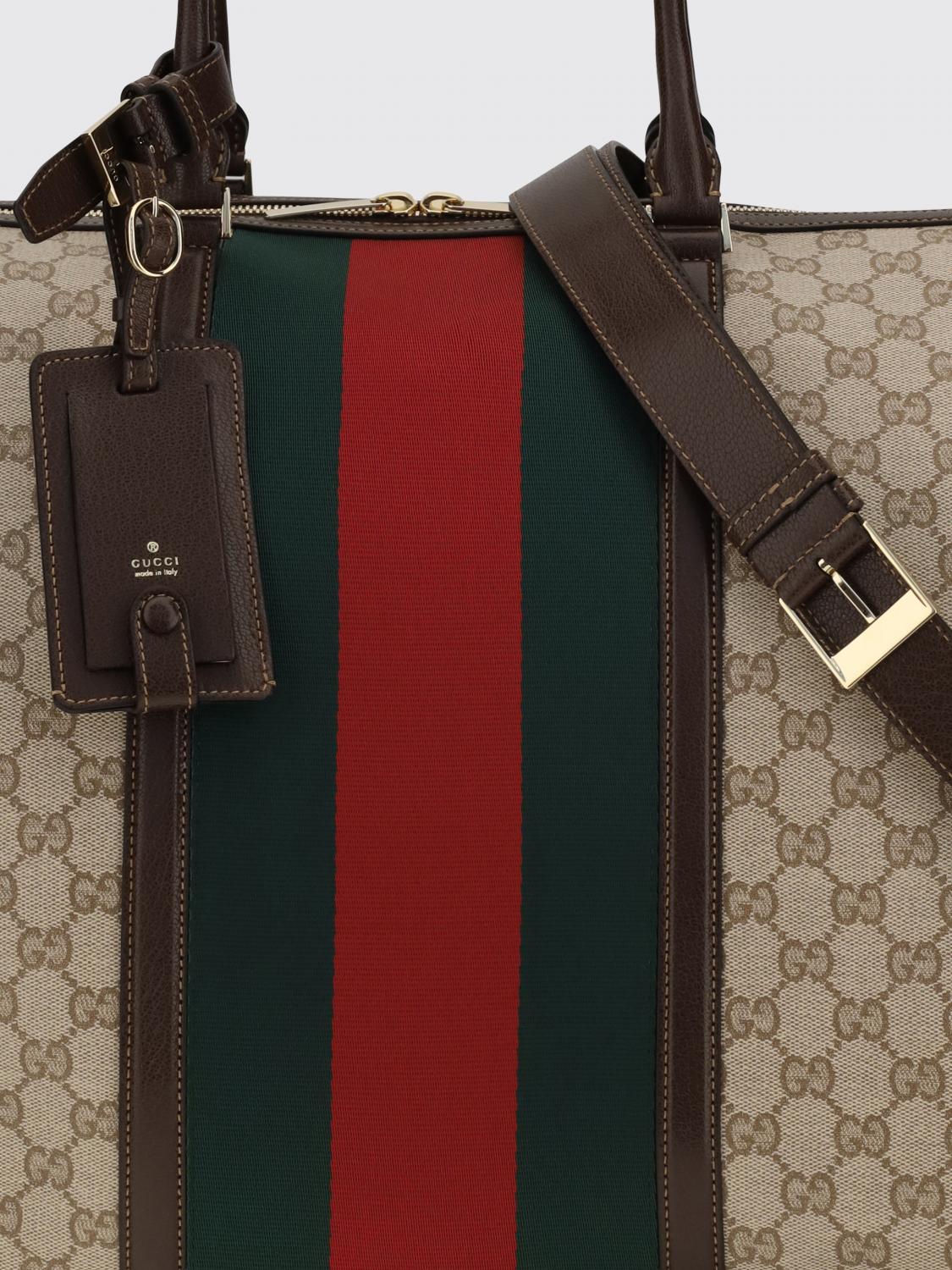 gg monogram fabric travel bag with leather handles