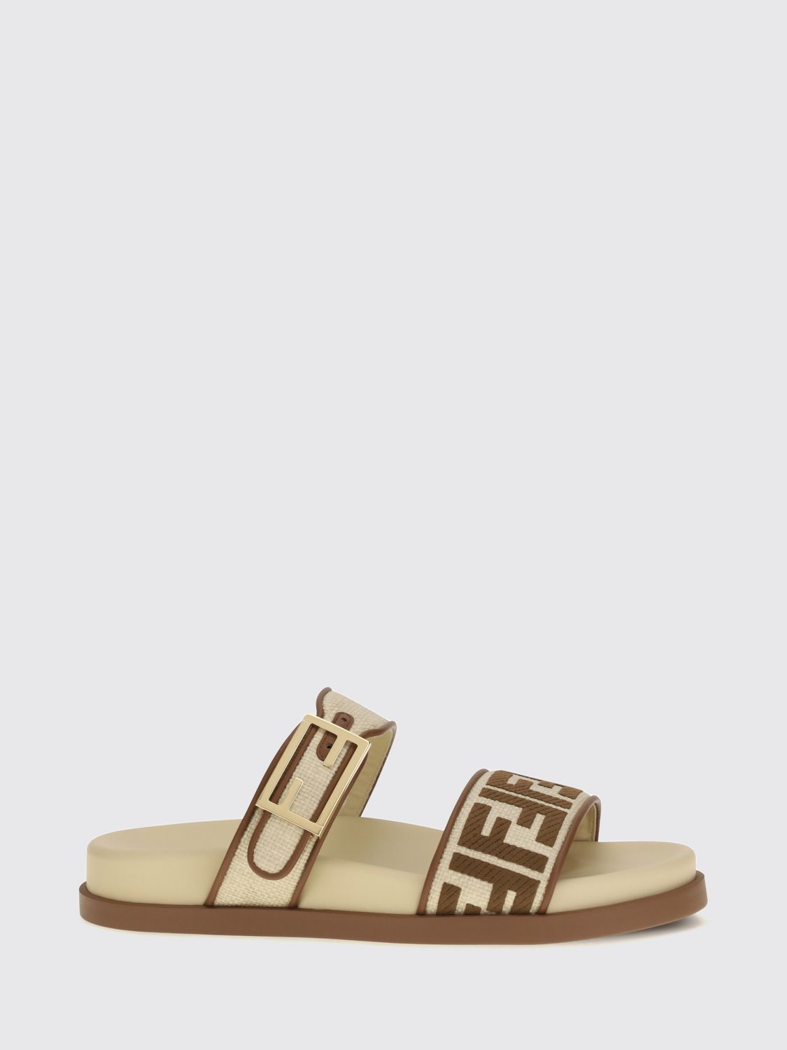feel flat sandals in raffia with ff monogram motif and strap