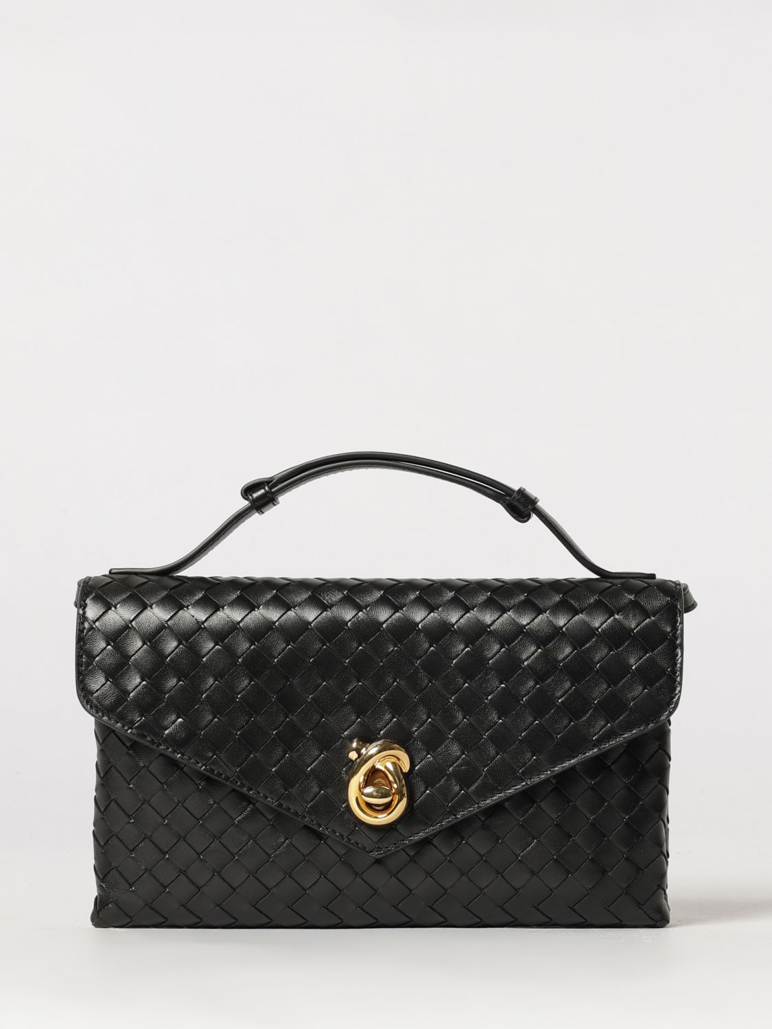 small knot lock intrecciato leather top handle bag