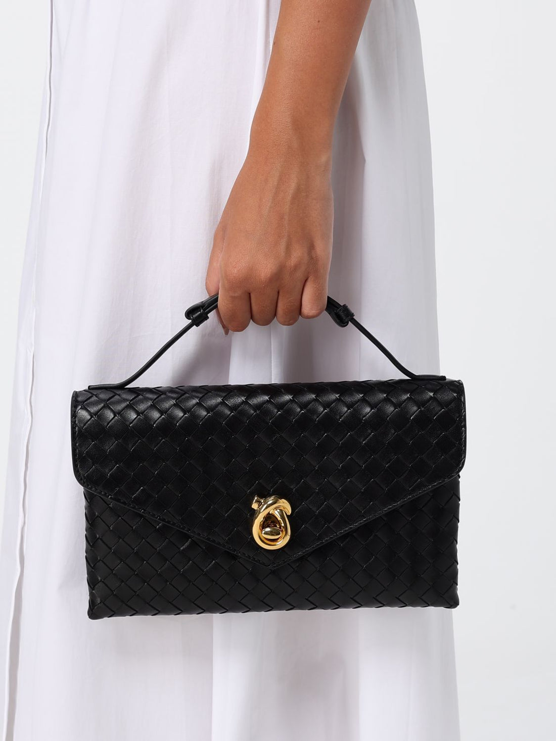 BOTTEGA VENETA OS small knot lock intrecciato leather top handle bag