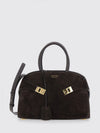 hug suede handbag with double handle and shoulder strap