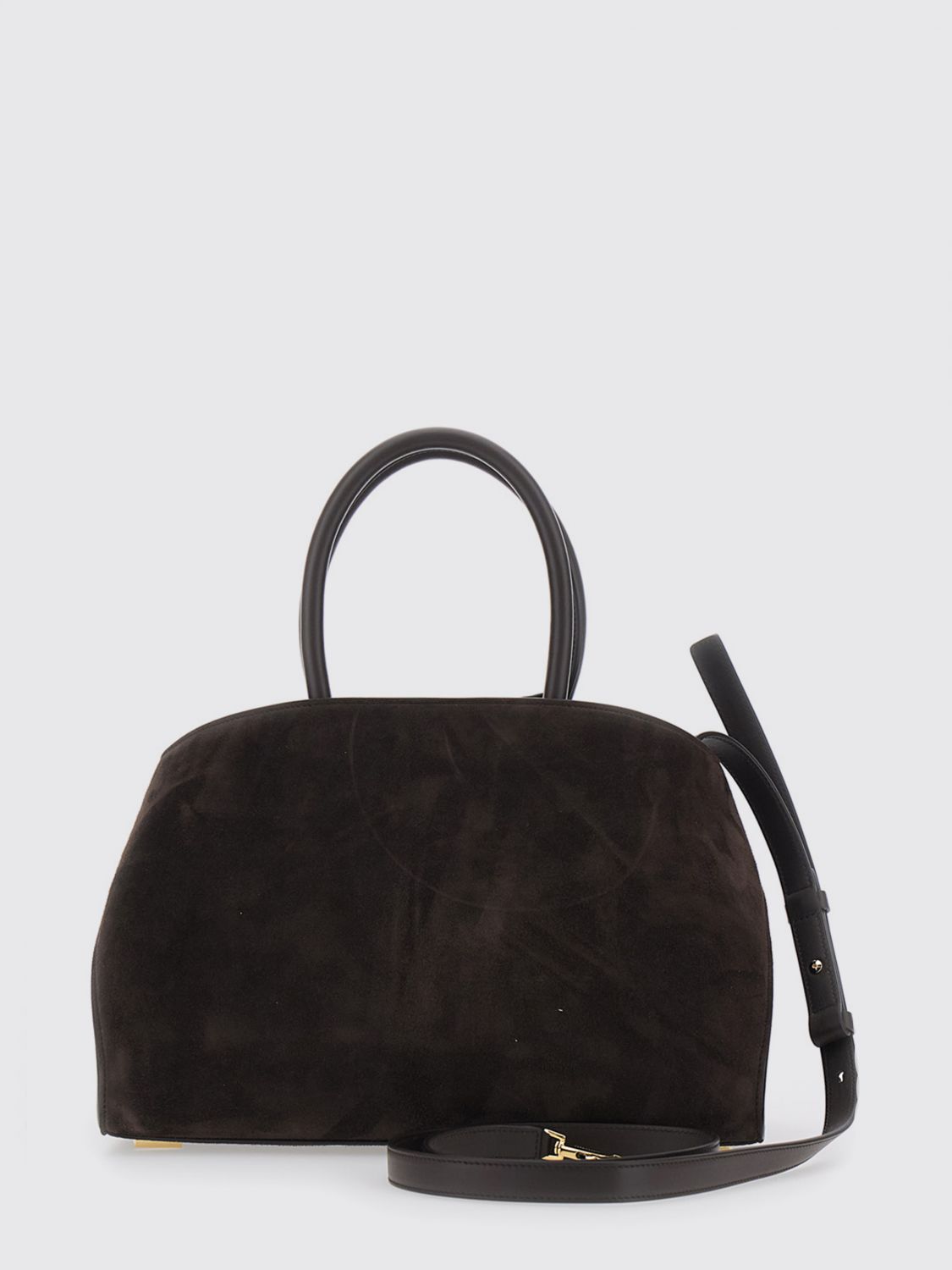 hug suede handbag with double handle and shoulder strap
