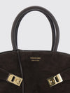 hug suede handbag with double handle and shoulder strap