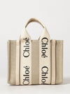 woody small handbag chloé in linen and cotton with logo print
