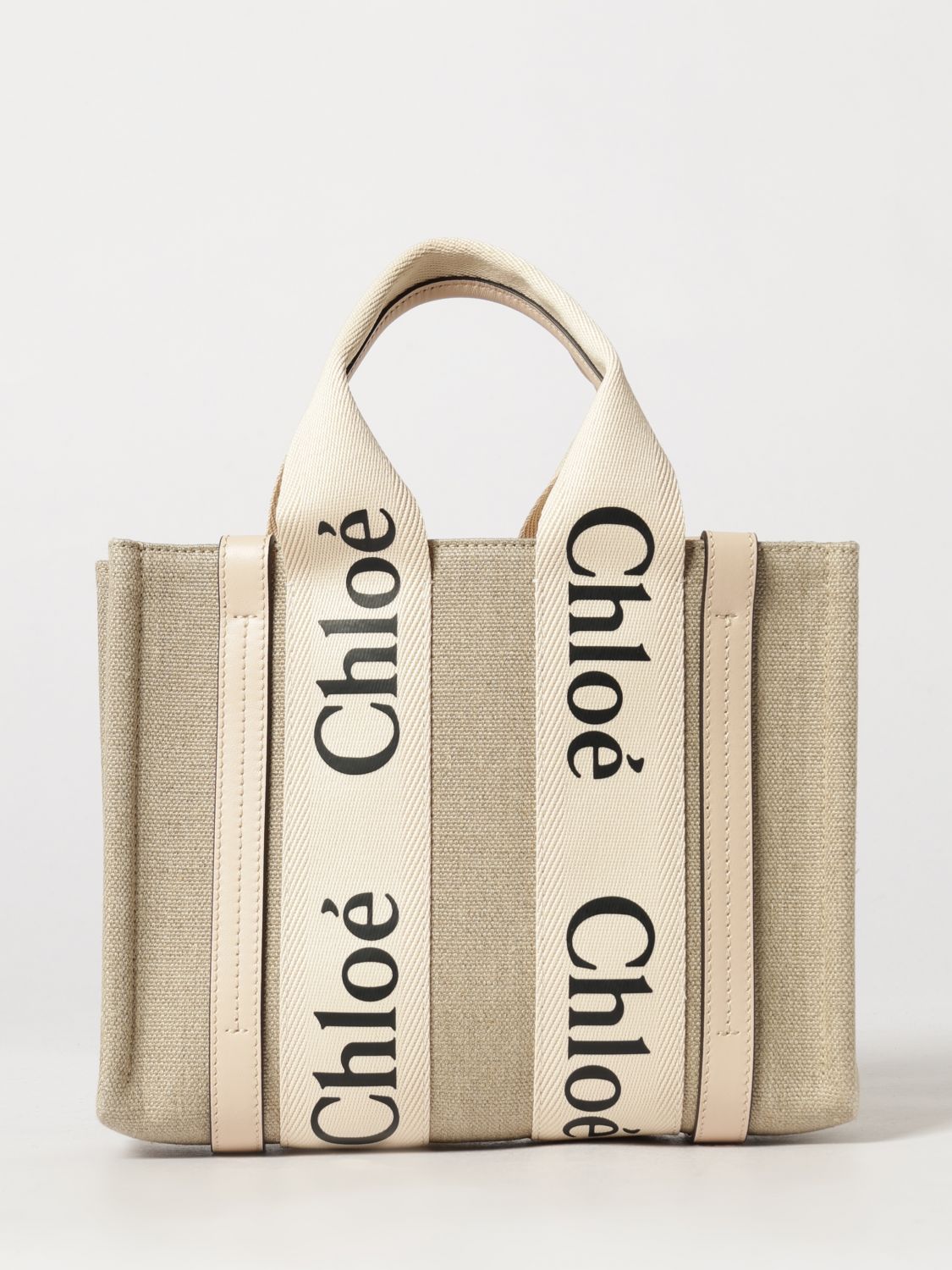 woody small handbag chloé in linen and cotton with logo print