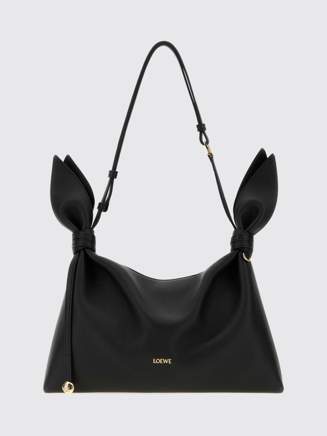 calfskin leather shoulder bag with knot detail and adjustable handle
