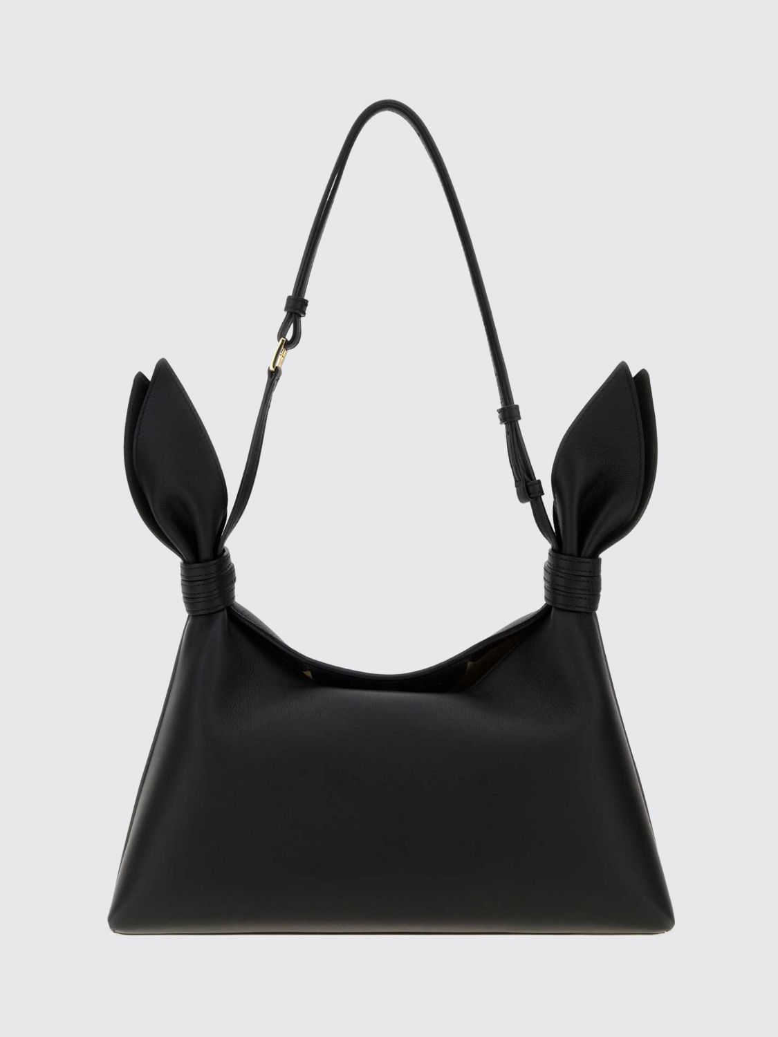 calfskin leather shoulder bag with knot detail and adjustable handle