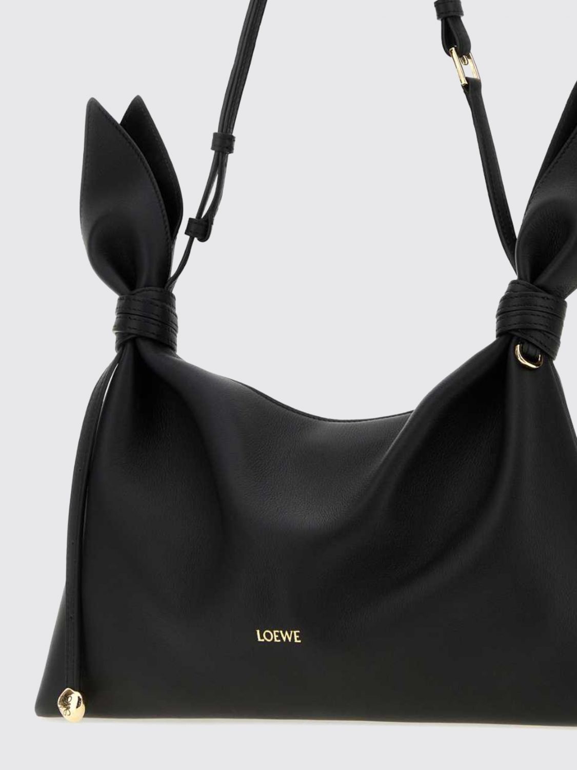 calfskin leather shoulder bag with knot detail and adjustable handle