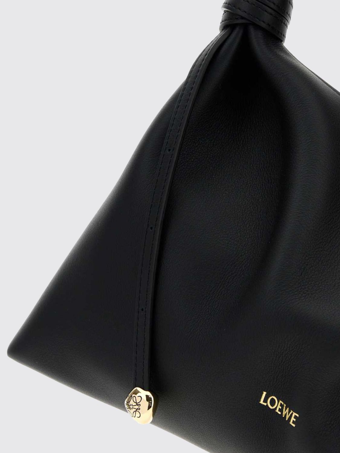 calfskin leather shoulder bag with knot detail and adjustable handle