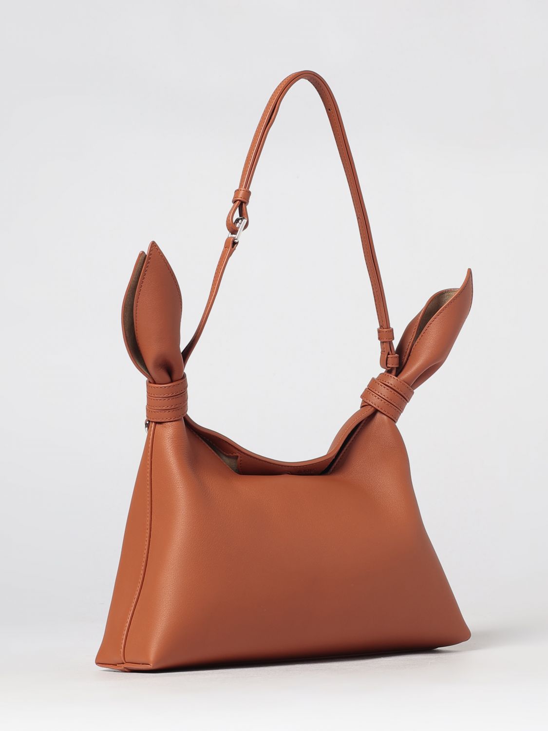 calfskin leather shoulder bag with knot detail and adjustable handle