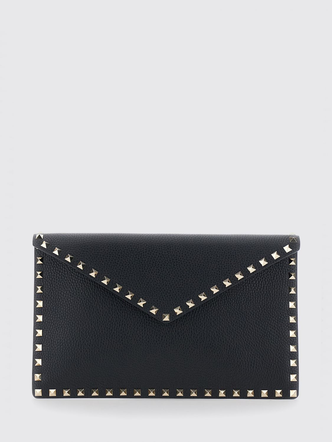rockstud grained calfskin leather envelope clutch with studs