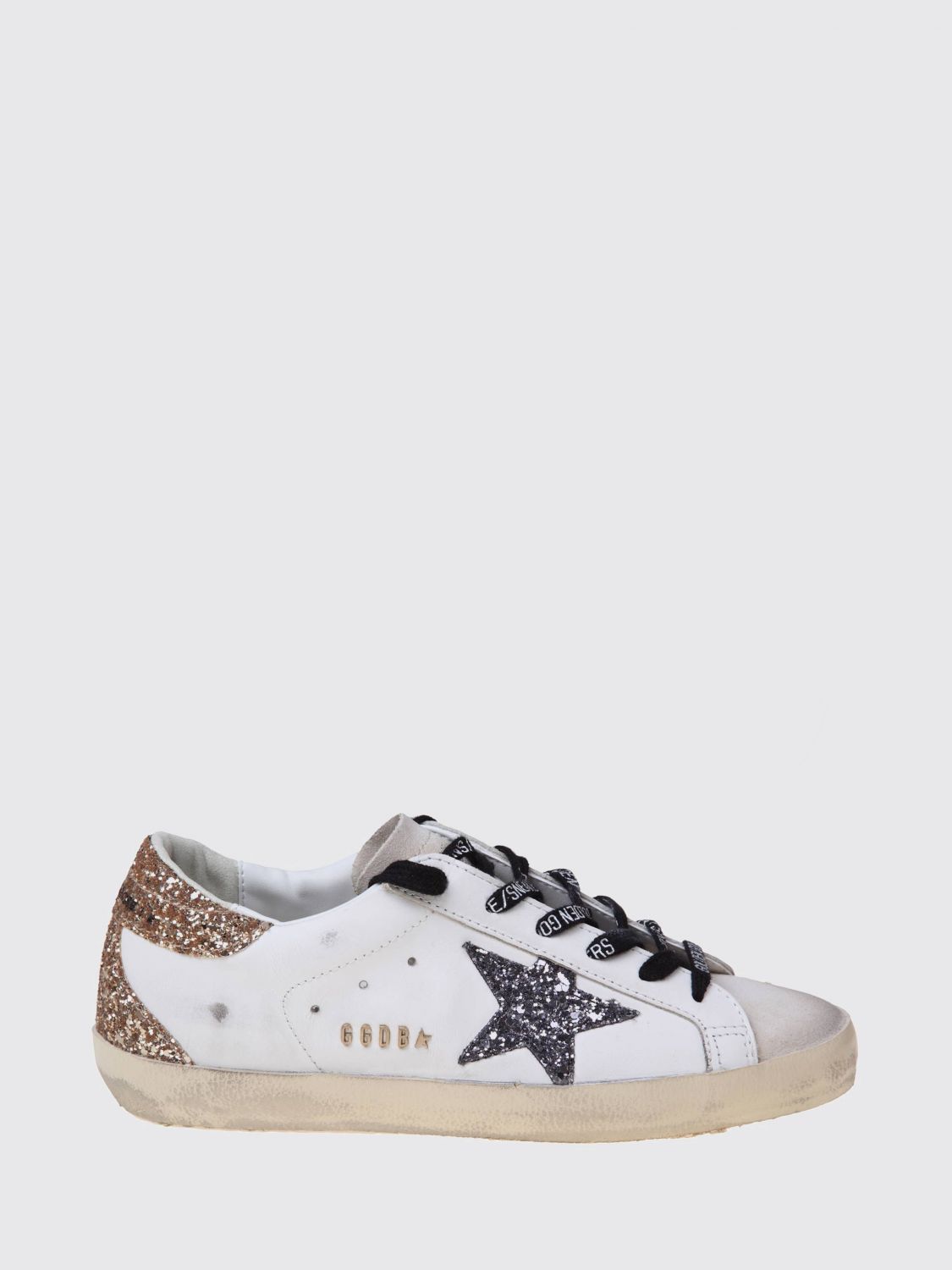 super-star distressed leather and glitter sneakers