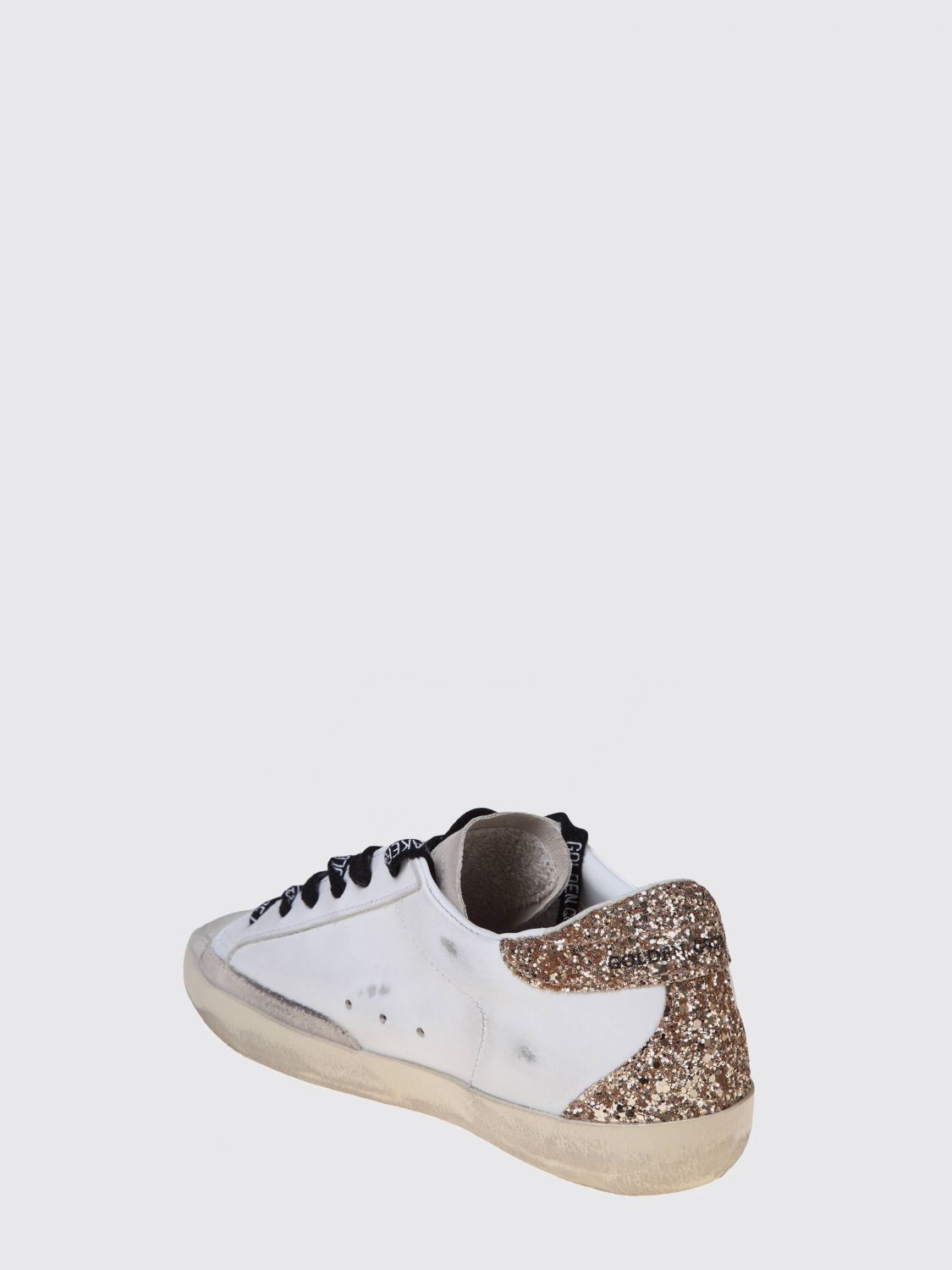 super-star distressed leather and glitter sneakers