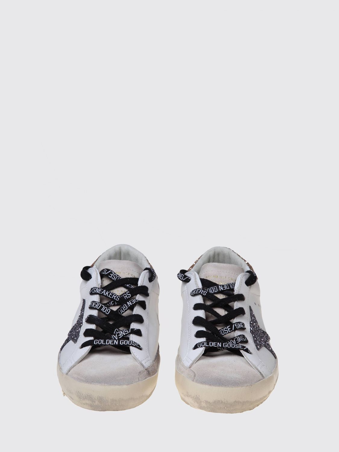 super-star distressed leather and glitter sneakers